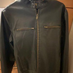 Vintage Guess Mens Moto Cafe Racer Jacket Brown Size Large Full-Zip Faux Leather